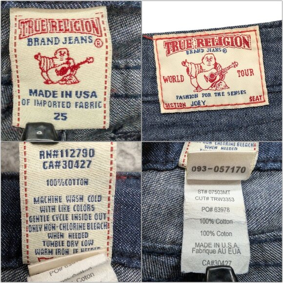 Vtg True Religion Joey Flare Jeans Womens Blue 100% Cotton Lightweight Y2K Sz 25 - Picture 6 of 10